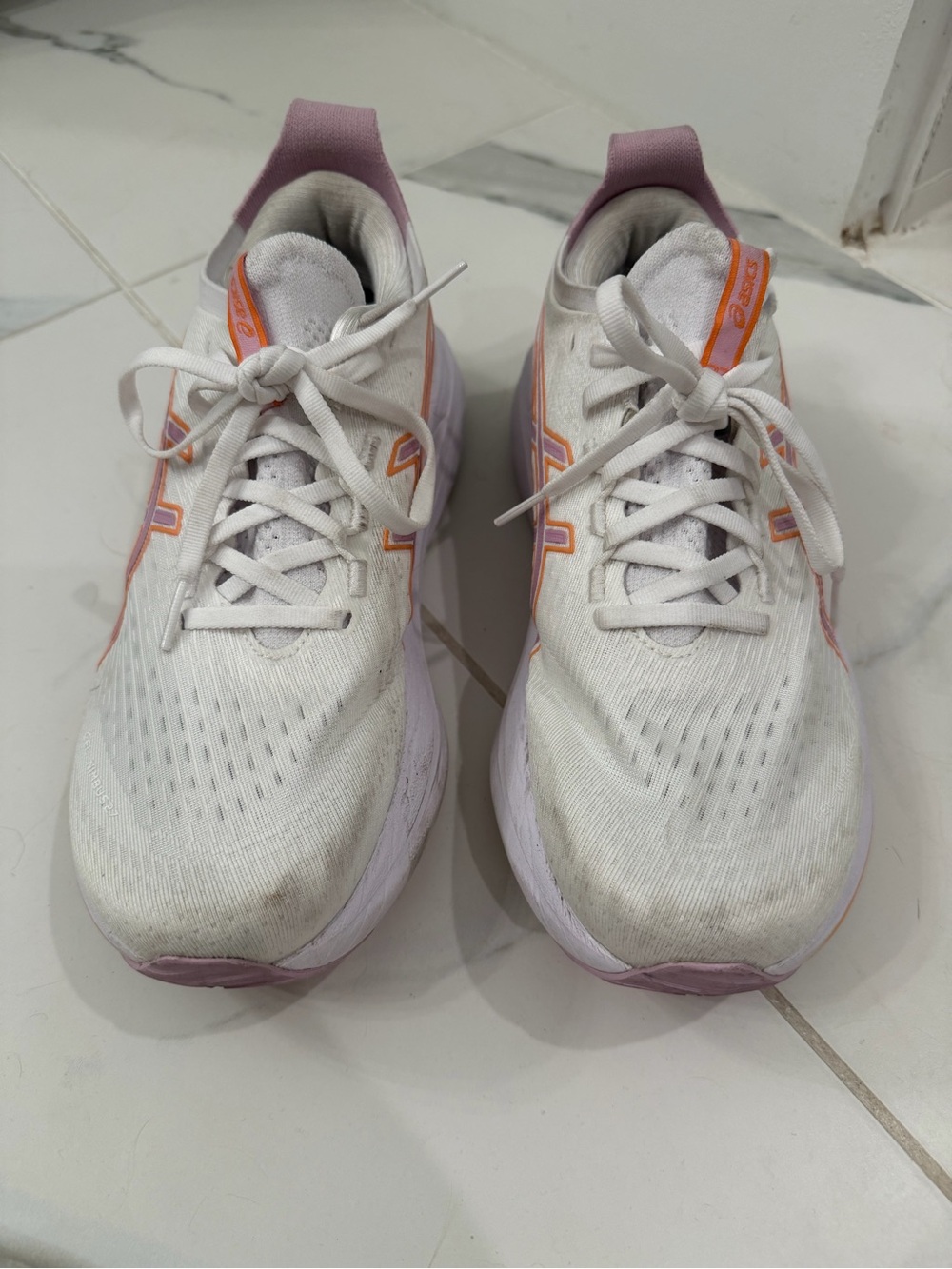 Asics White Sneakers with Pink and Orange Accents